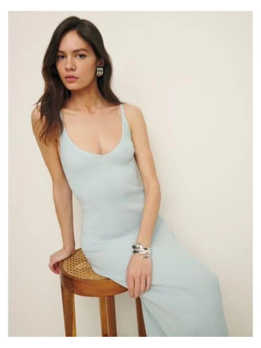 Reformation Dahlia Sweater Dress Women’s Medium Blue Ribbed Midi Dress - Picture 8 of 8
